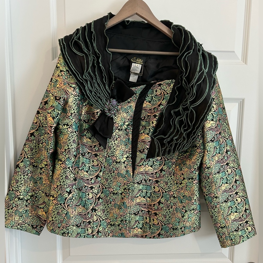 Elite Champagne Formal Top Green Gold Metallic Size 16